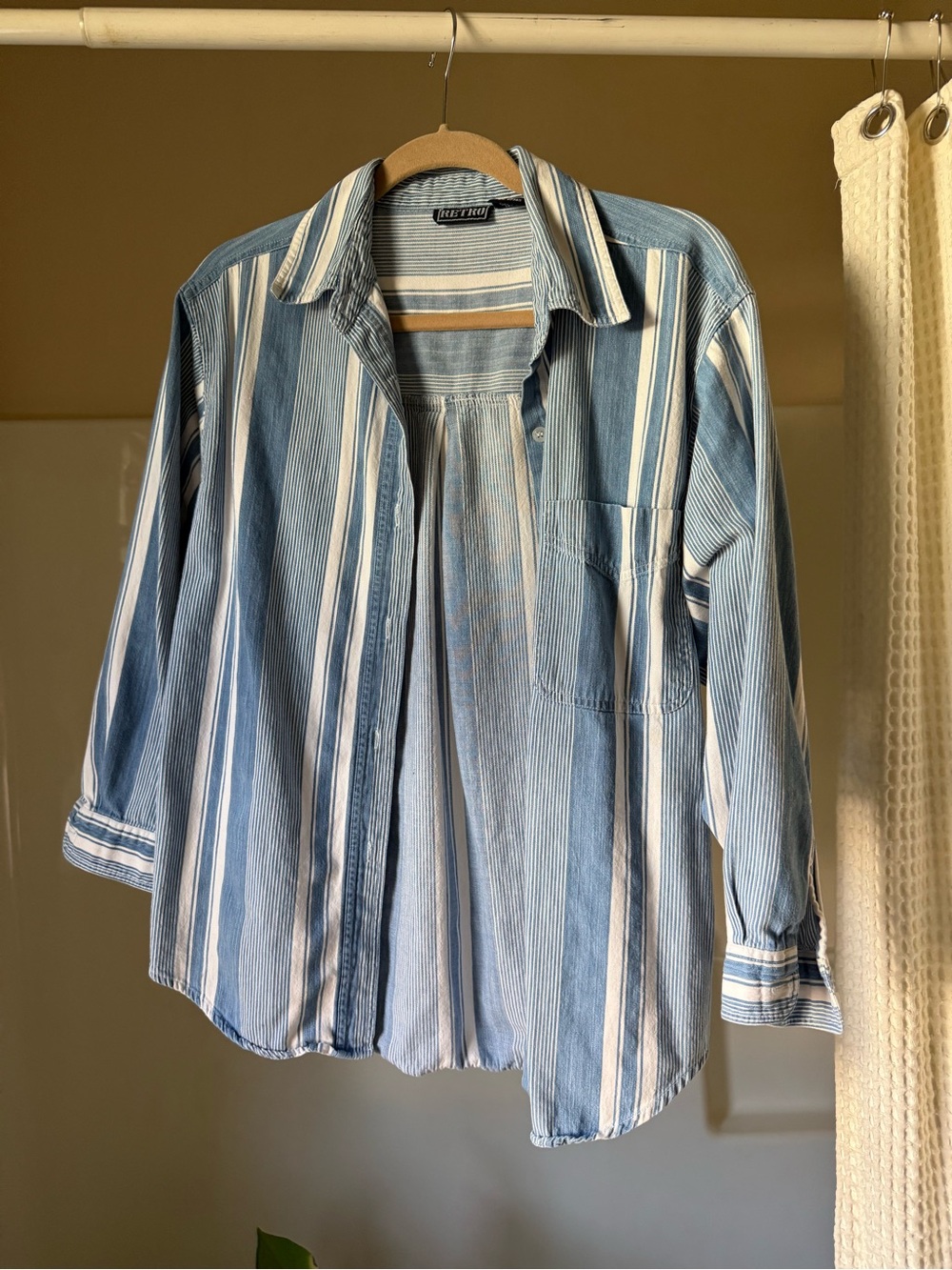 RETRO Blue & White Striped womans Button-Up Shirt